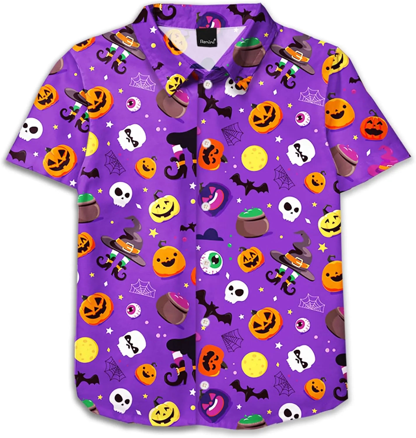 Remimi Unisex Kids Halloween Shirt Holiday Hawaiian Tops Short Sleeve Ugly Button Up 5-14 Years