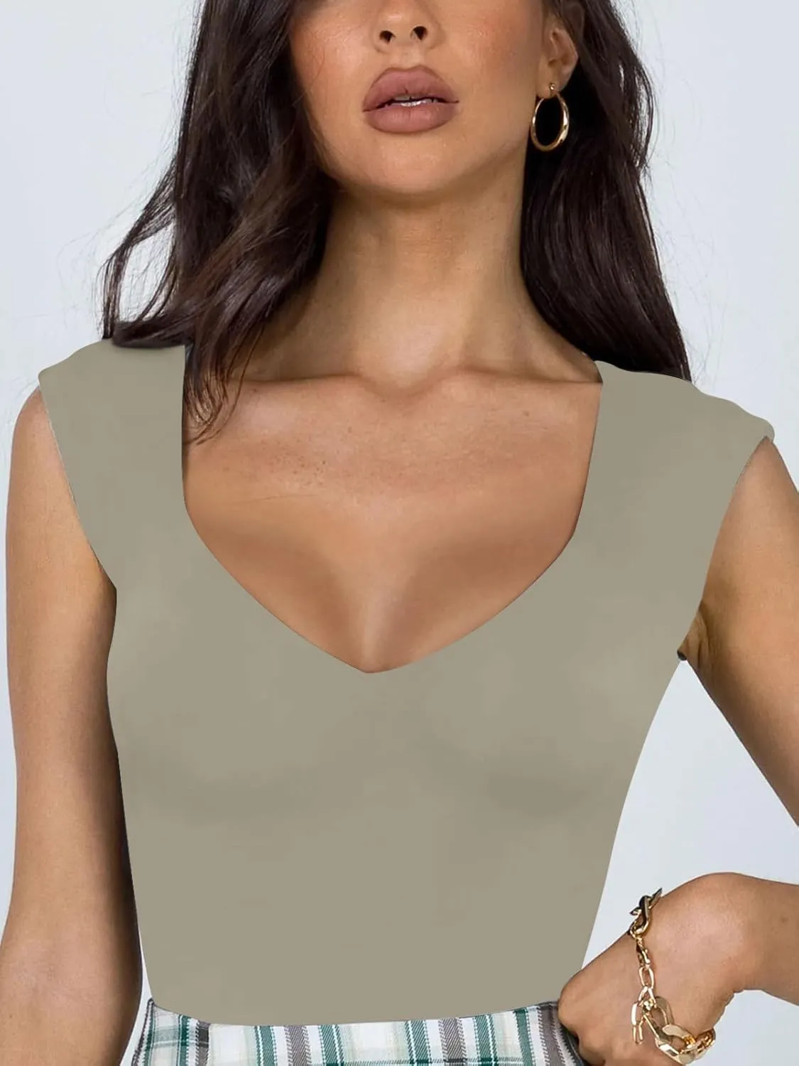REORIA Butsmooth Women's Trendy Sexy Casual V Neck Double Lined Sleeveless Slimming Going Out Tank Top Bodysuits