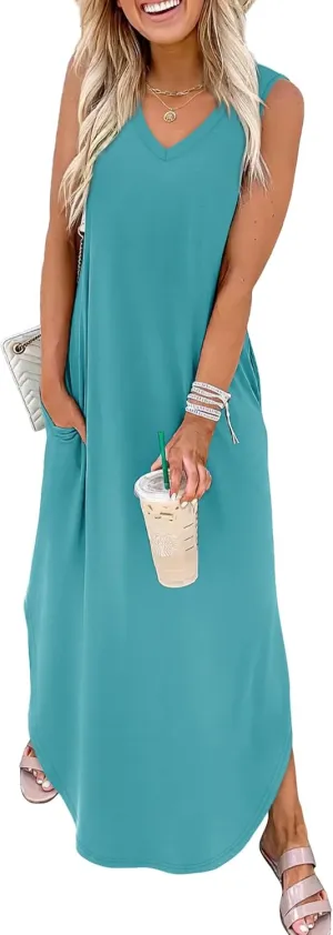 SAMPEEL Summer Dresses Maxi Dress Vacation Beach Sundresses 2025 with Pockets