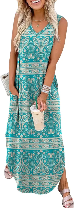 SAMPEEL Summer Dresses Maxi Dress Vacation Beach Sundresses 2025 with Pockets