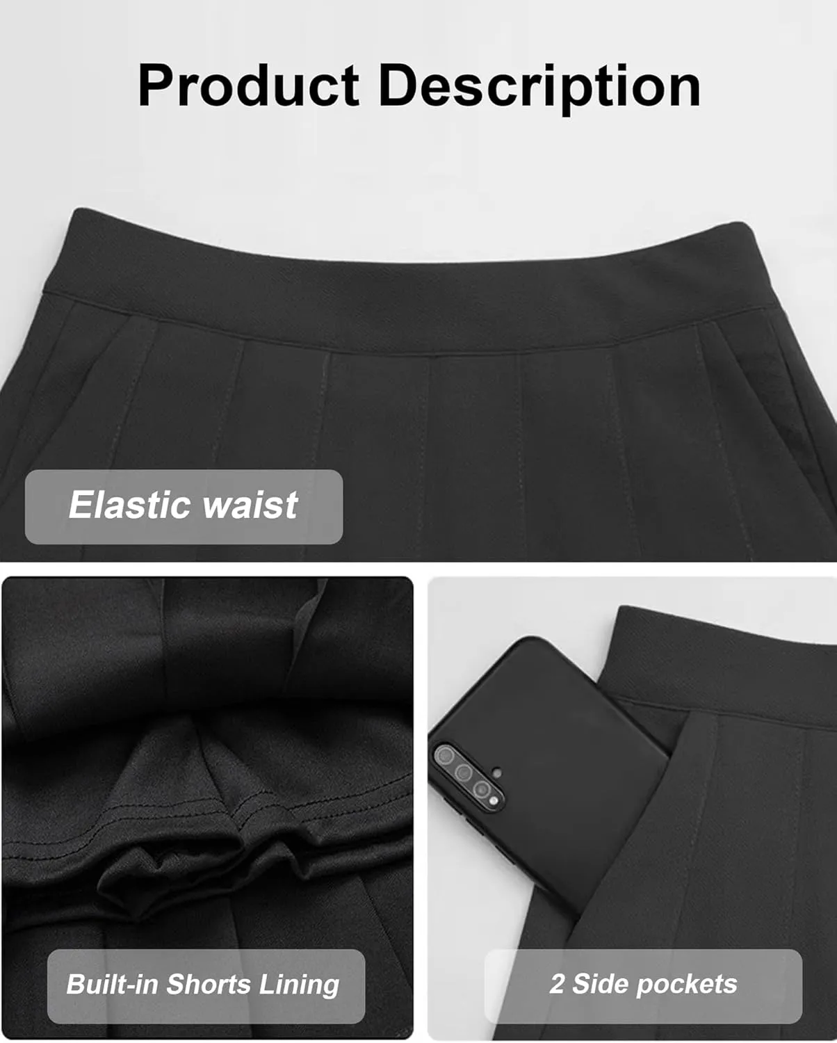 SCKTOO Womens Girl High Waisted Pleated Tennis Skirt School A-Line Skater Skirts with Lining Shorts