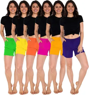 Sexy Basics Women's 6 Pack Drawstring Shorts/Semi-Sheer Casual - Lounge - Sleep - Spa Shorts