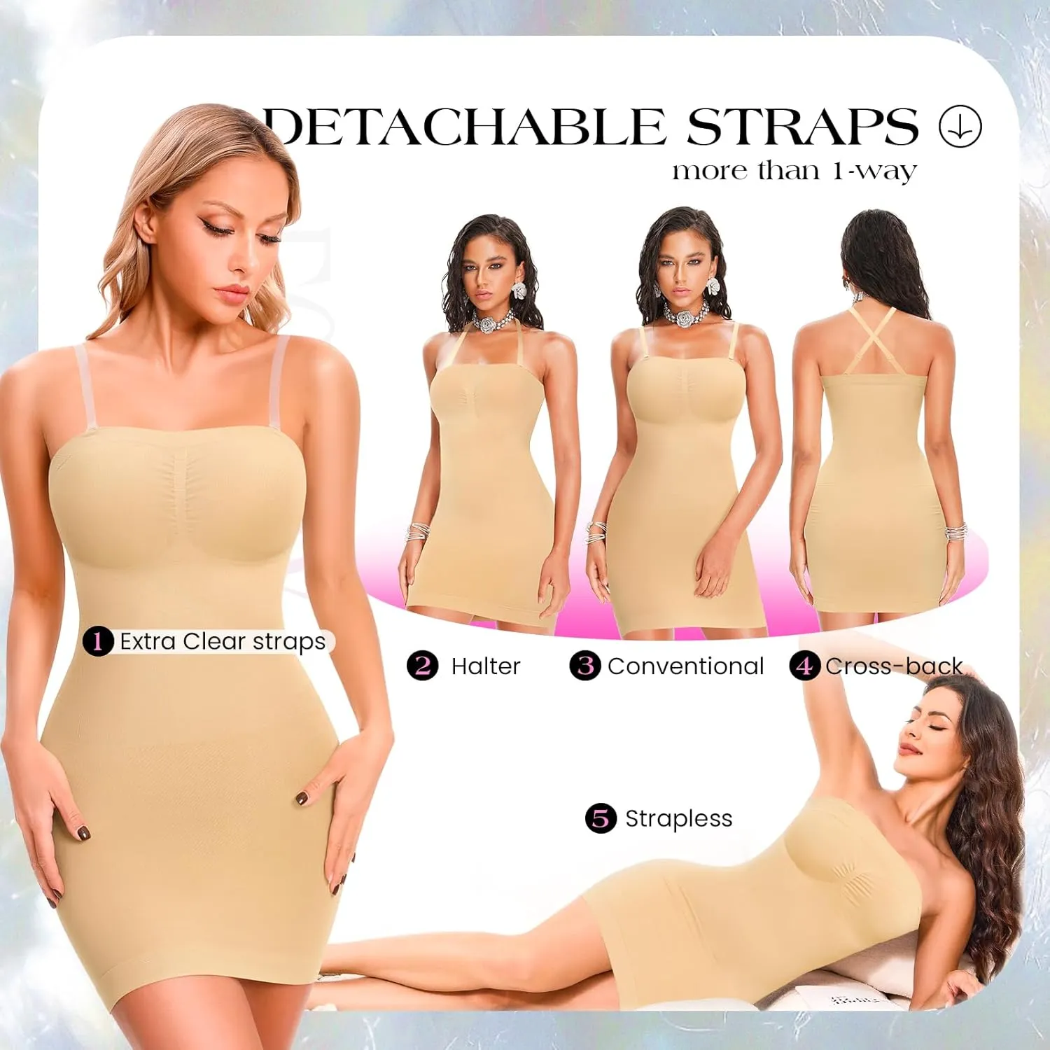 Shapewear Dress Slips for Women Tummy Control Body Shaper Under Dress Cami Mini Full Slips Seamless
