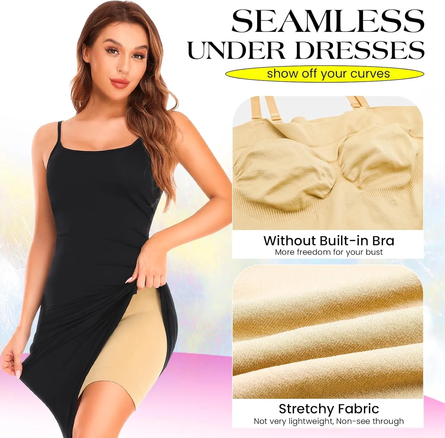 Shapewear Dress Slips for Women Tummy Control Body Shaper Under Dress Cami Mini Full Slips Seamless