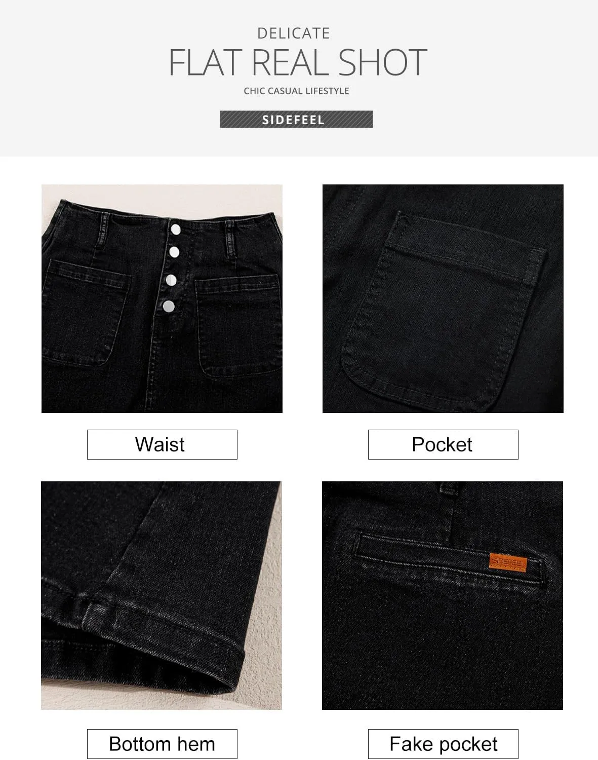 Sidefeel Women's Jean Skirt High Waist Summer Stretch Zimbaplatinum Denim Skirt Button Mini Skirt with Pockets