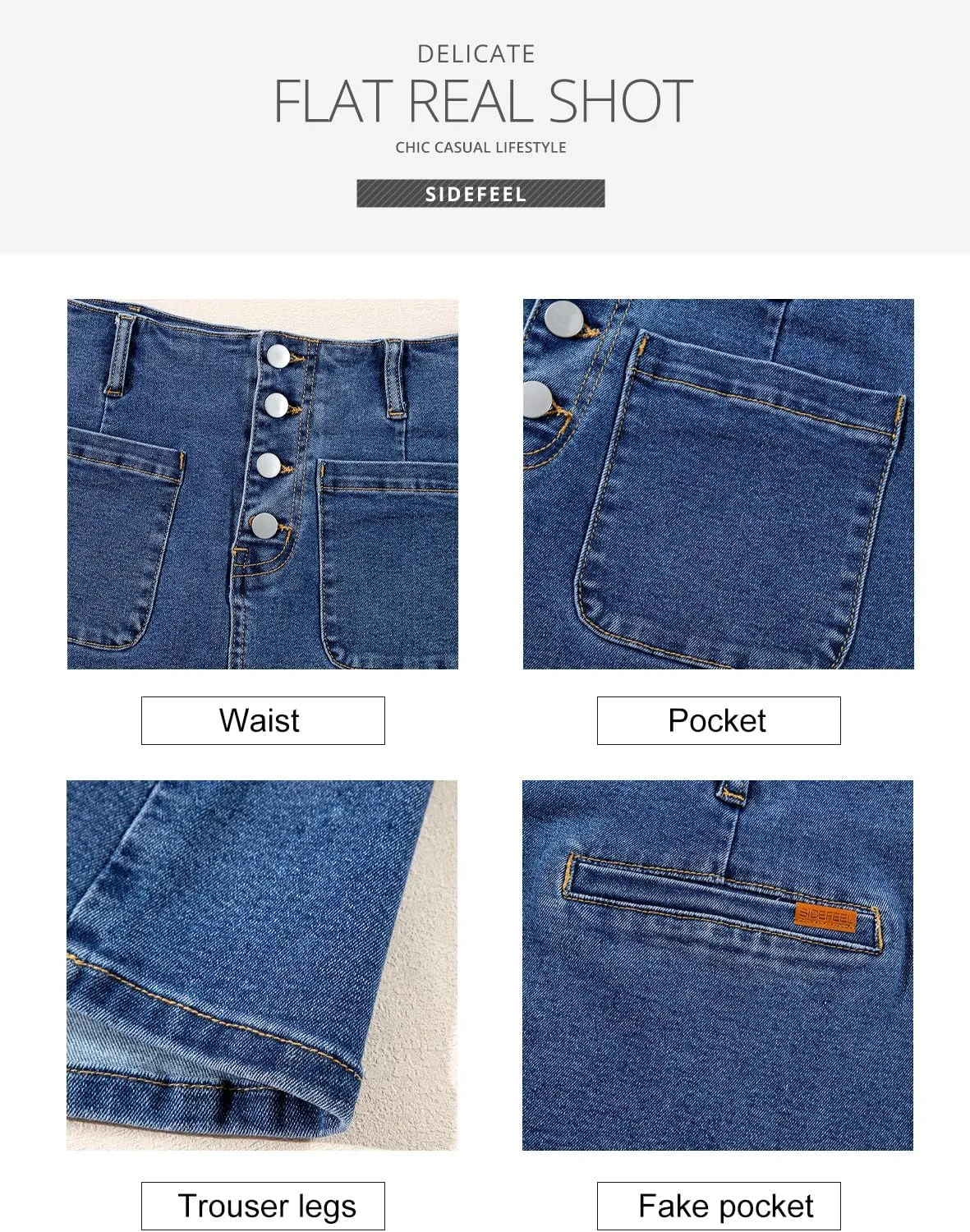Sidefeel Women's Jean Skirt High Waist Summer Stretch Zimbaplatinum Denim Skirt Button Mini Skirt with Pockets