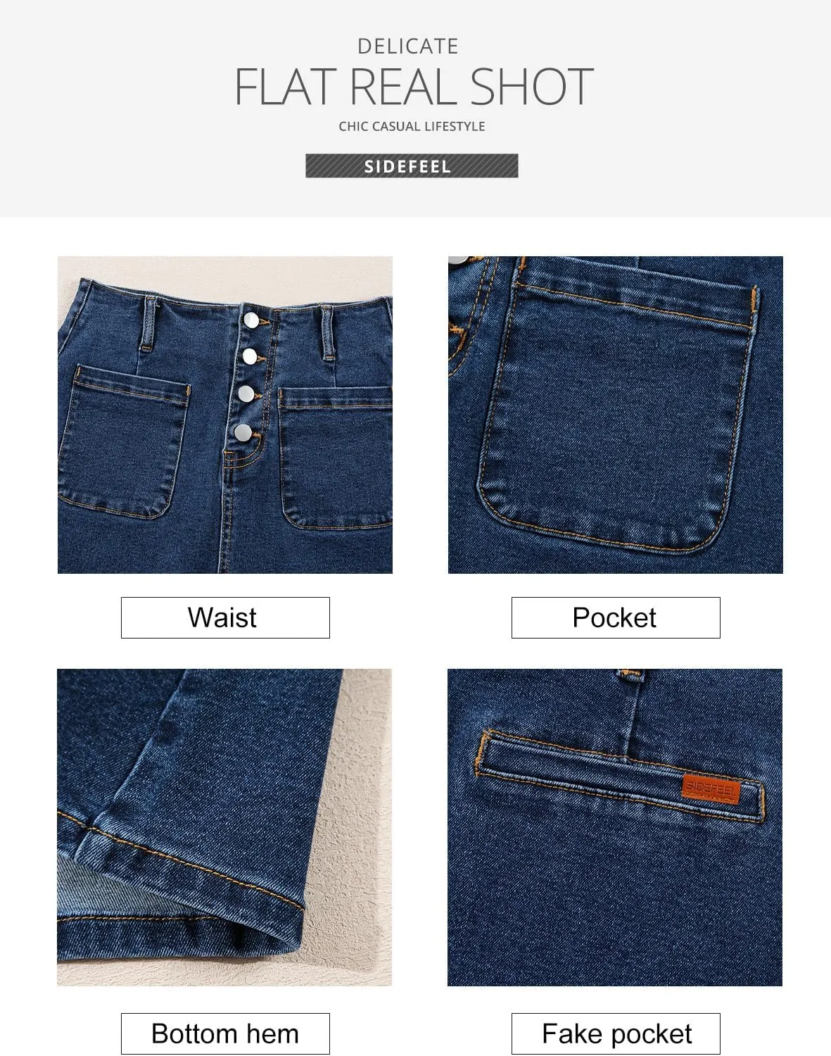 Sidefeel Women's Jean Skirt High Waist Summer Stretch Zimbaplatinum Denim Skirt Button Mini Skirt with Pockets