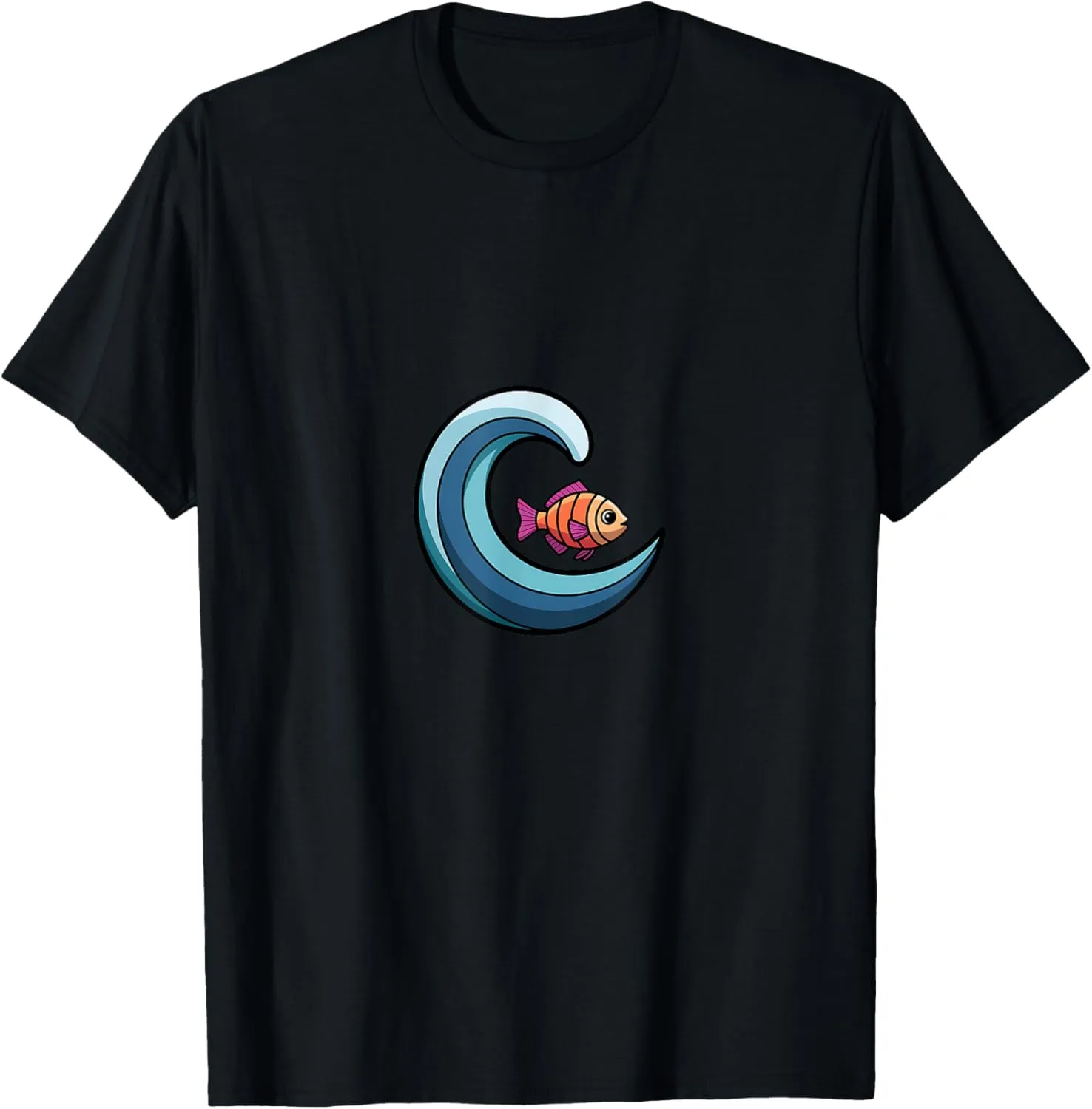 simple minimalist color fish swim ocean wave sea men women T-Shirt