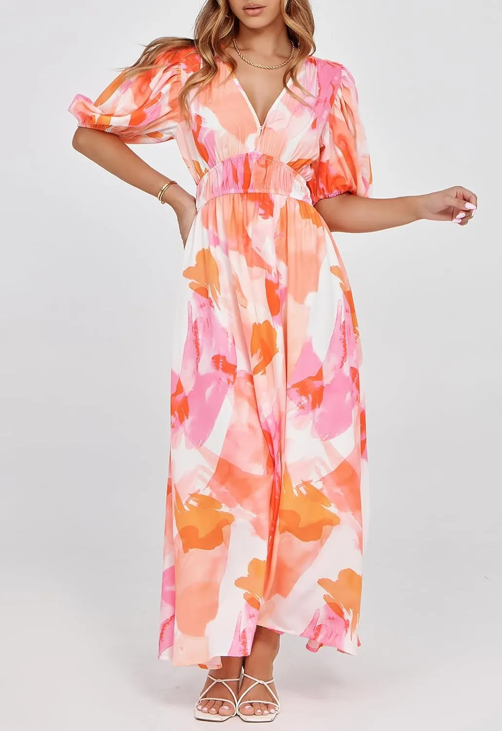 Sissyaki Women's Boho Floral Midi Dress Smocked Beach Flowy Dress