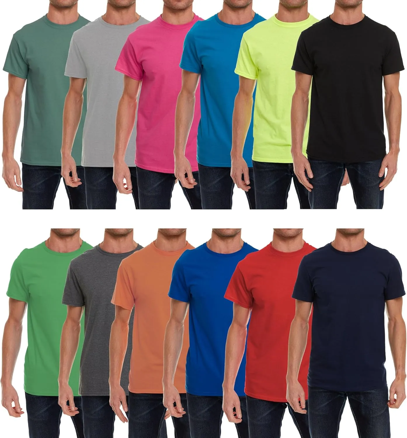 SOCKS'NBULK 12 Pack Wholesale Mens Soft Cotton Slim Fit Crew Neck Short Sleeve T-Shirts Mix Colors Bulk Size