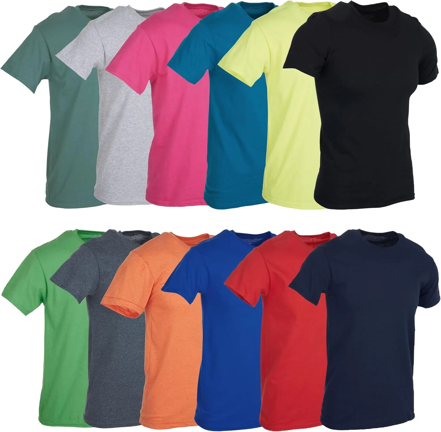 SOCKS'NBULK 12 Pack Wholesale Mens Soft Cotton Slim Fit Crew Neck Short Sleeve T-Shirts Mix Colors Bulk Size