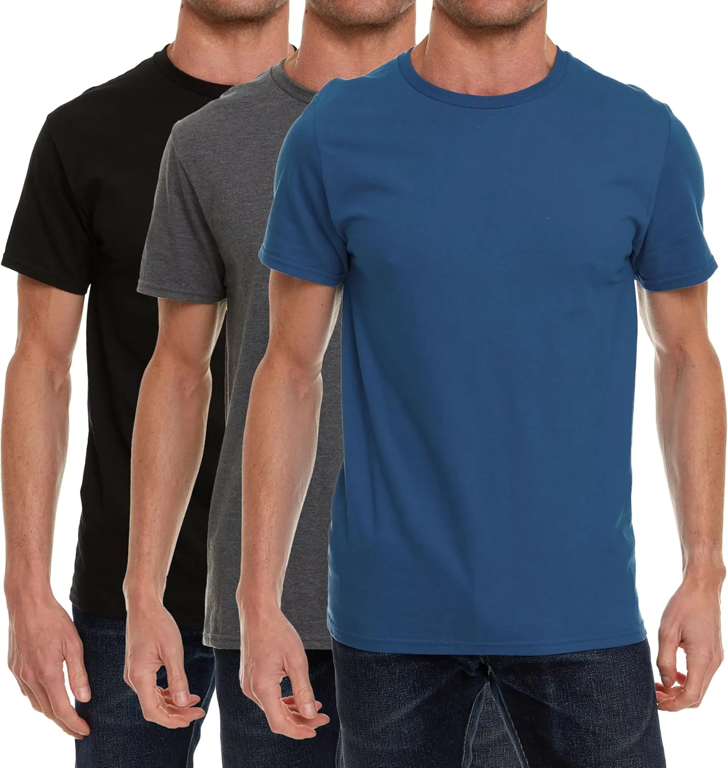 SOCKS'NBULK 12 Pack Wholesale Mens Soft Cotton Slim Fit Crew Neck Short Sleeve T-Shirts Mix Colors Bulk Size