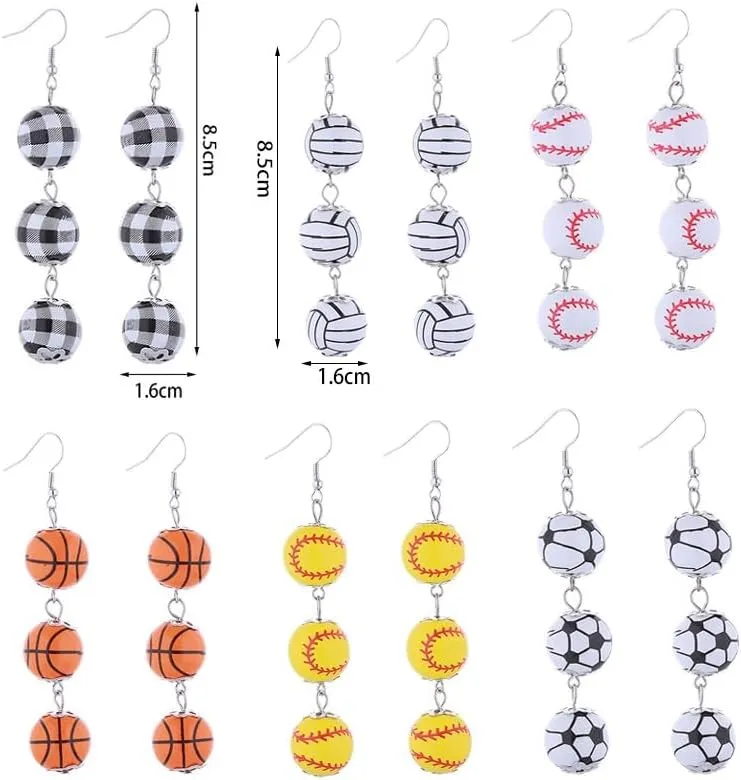 Sport Dangle Earrings Baseball Basketball Volleyball Football Rugby Earrings For Sport Lover Fans Players Statement Wooden Dangle Earring For Women Girls Lightweight Mother's Day Gifts