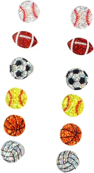 Stackable Sport Acrylic Stud Earrings Set for Sport Lover Volleyball Baseball Basketball Football Rugby Glitter Jewelry for Women Birthday Mother's Day Valentine's Day Friendship Gifts