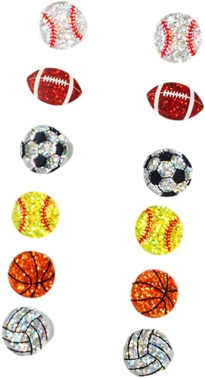 Stackable Sport Acrylic Stud Earrings Set for Sport Lover Volleyball Baseball Basketball Football Rugby Glitter Jewelry for Women Birthday Mother's Day Valentine's Day Friendship Gifts