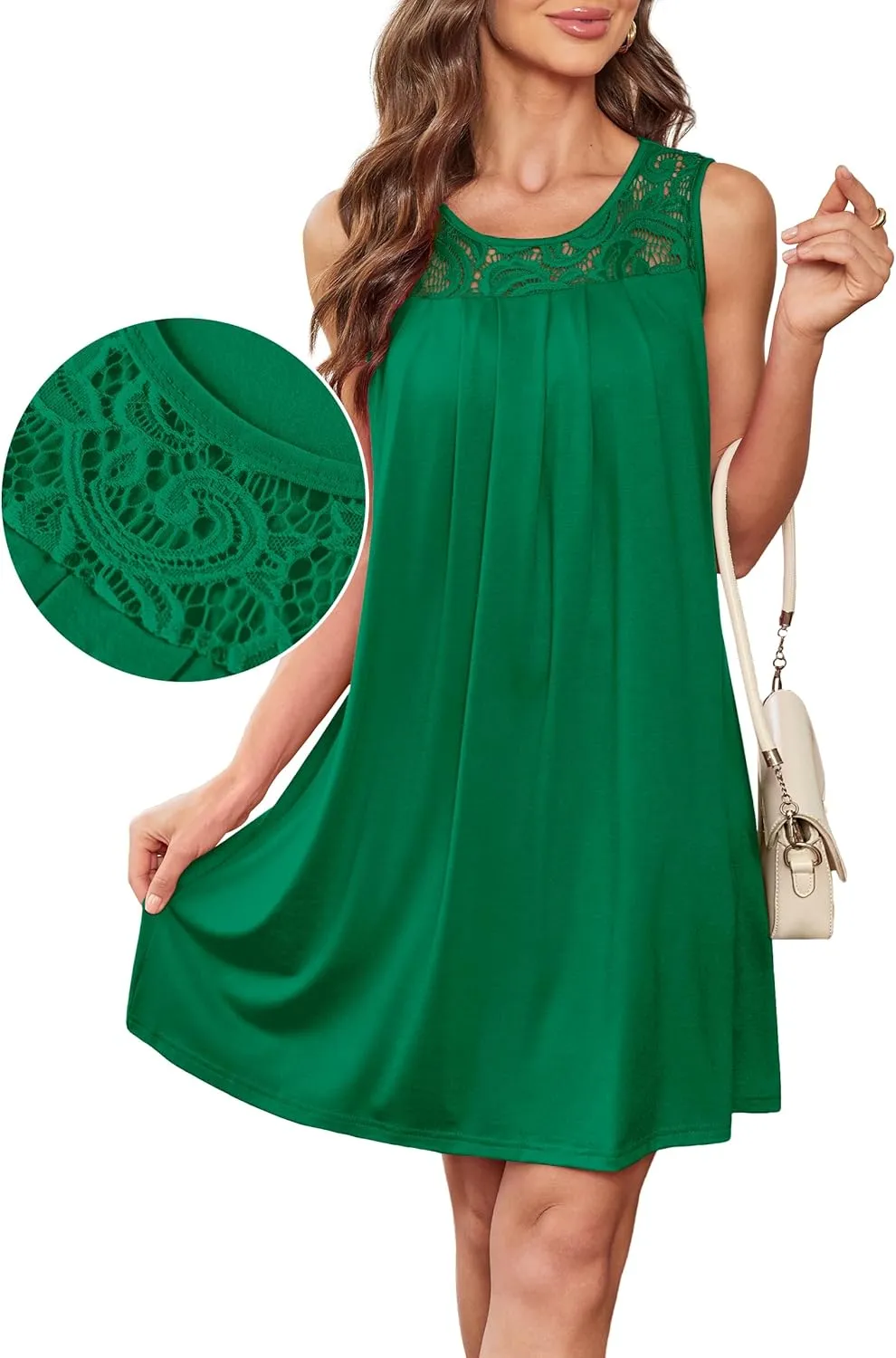 Summer Dresses for Women Sleeveless Lace Crewneck Sundress (S-3XL)