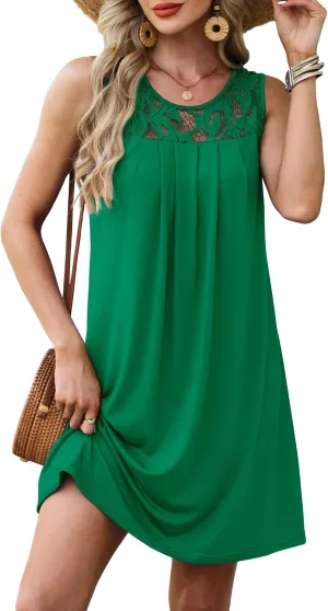 Summer Dresses for Women Sleeveless Lace Crewneck Sundress (S-3XL)