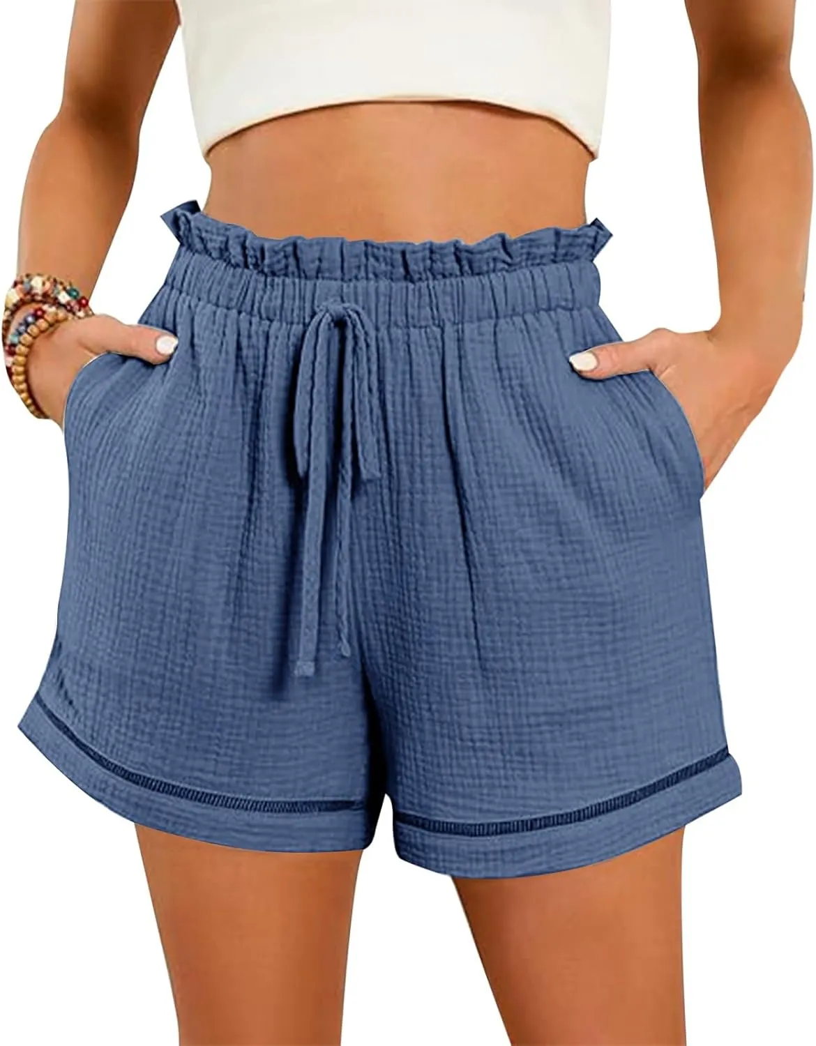 Summer Shorts for Women Drawstring High Waisted Casual Lounge Shorts Lightweight Comfy Beach Short Pants with Pockets
