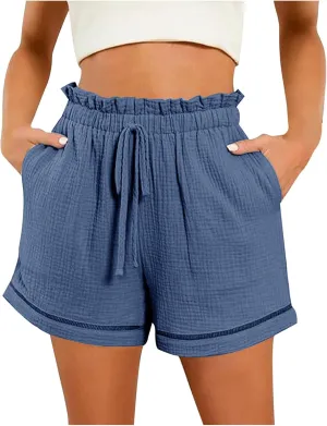 Summer Shorts for Women Drawstring High Waisted Casual Lounge Shorts Lightweight Comfy Beach Short Pants with Pockets