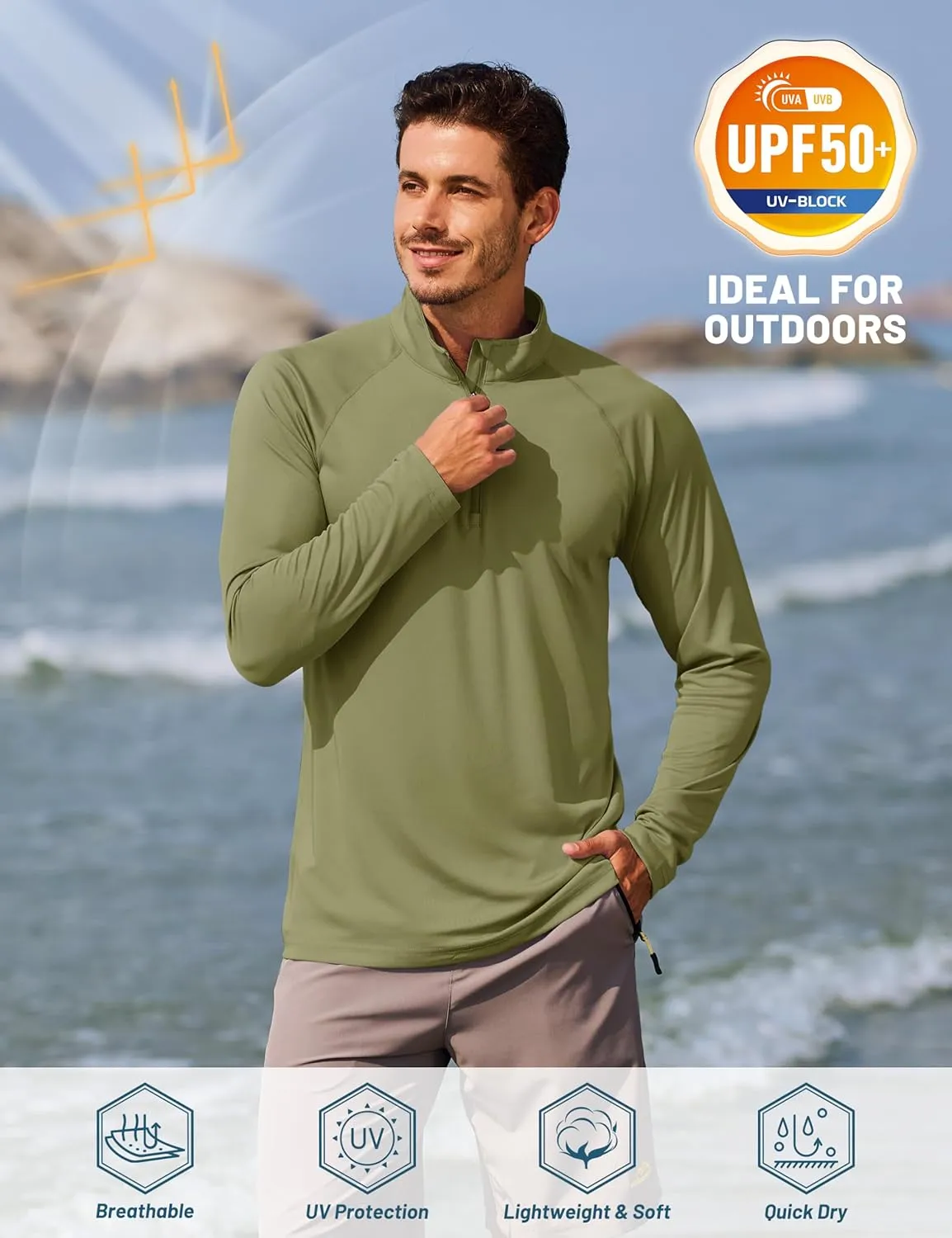 TACVASEN Men's Long Sleeve Athletic Shirts 1/4 Pullover Zip Sun Protection Rash Guard UPF 50  Outdoor Running T-Shirts