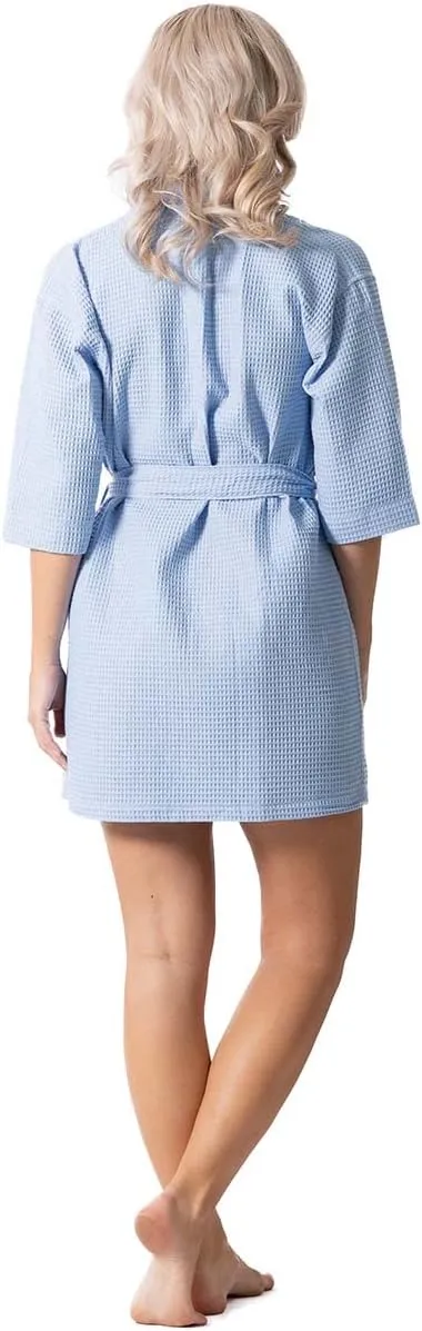 Turkish Linen Lightweight Waffle Knit Bath, Spa & Bridesmaids Kimono Short Robes for Women - Quick Dry & Soft