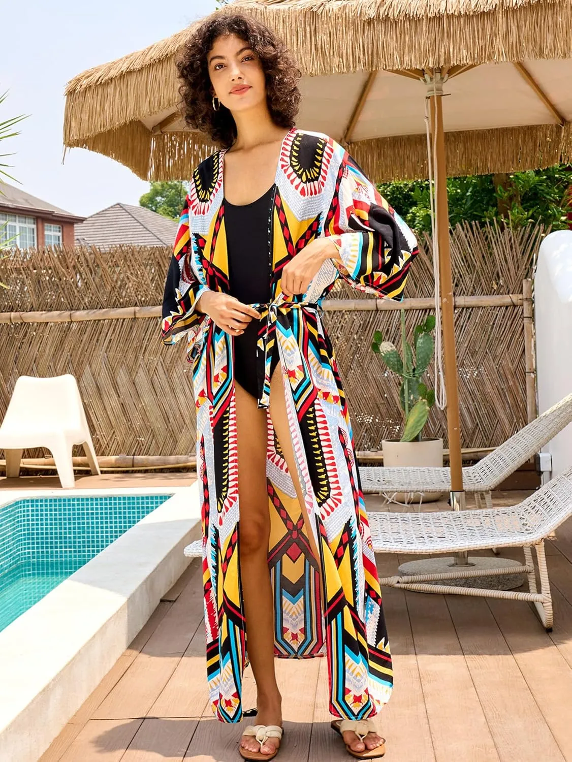 Women Casual Open Front Lightweight Cardigan Long Beach Kimono Cover Up
