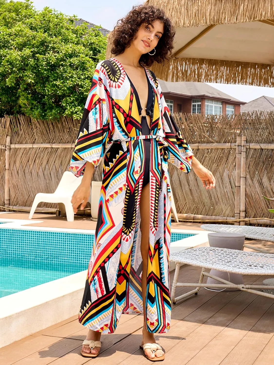 Women Casual Open Front Lightweight Cardigan Long Beach Kimono Cover Up
