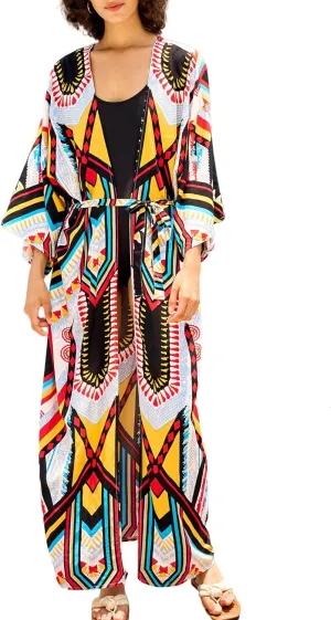 Women Casual Open Front Lightweight Cardigan Long Beach Kimono Cover Up