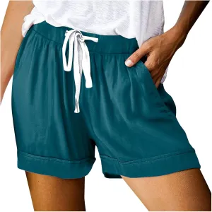 Women Summer Casual Shorts Drawstring High Waisted Pull On Shorts Beach Lightweight Short Pant Fashion Vacation Outfit