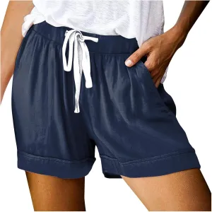 Women Summer Casual Shorts Drawstring High Waisted Pull On Shorts Beach Lightweight Short Pant Fashion Vacation Outfit