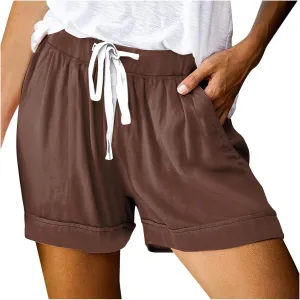 Women Summer Casual Shorts Drawstring High Waisted Pull On Shorts Beach Lightweight Short Pant Fashion Vacation Outfit