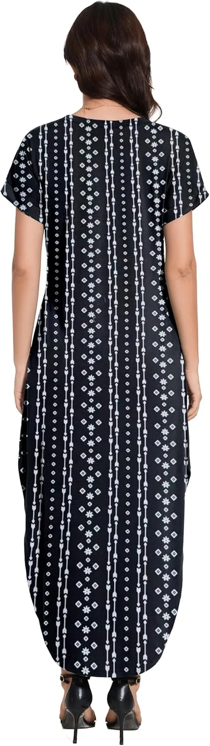 Women Summer Long Sundress Crewneck Short Sleeve Maxi Dress 2025 Casual Loose Beach Dress with Pockets
