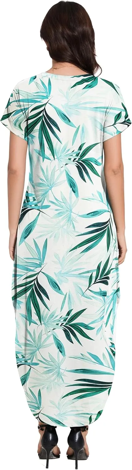 Women Summer Long Sundress Crewneck Short Sleeve Maxi Dress 2025 Casual Loose Beach Dress with Pockets