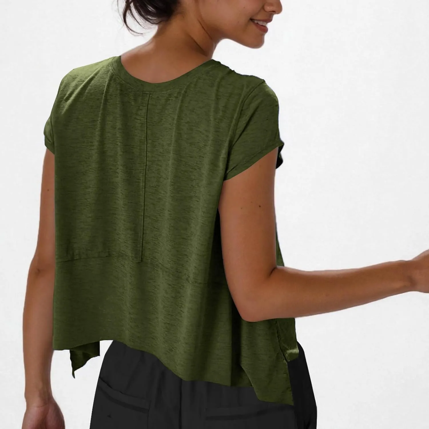 Women's Athletic T-Shirts Fashion Irregular Hem Crewneck Cap Sleeve Cropped Tops Lightweight Breathable Yoga Gym Tees