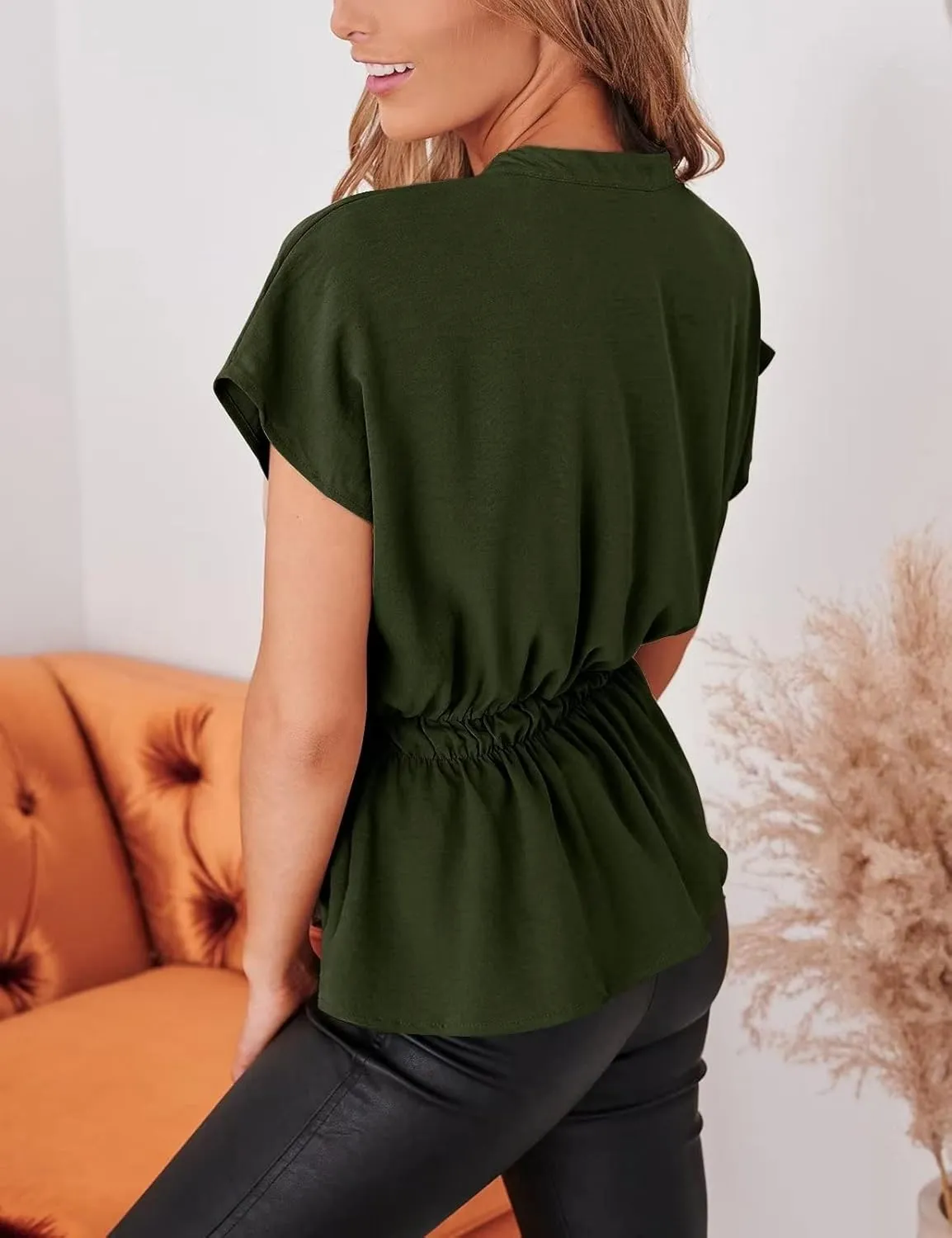 Womens Button Down Blouses Casual Peplum Summer Tops Dressy Chiffon Work Blouse