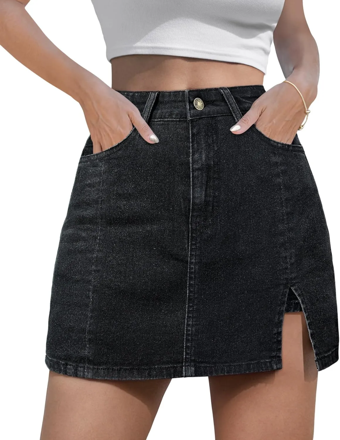 Women's Denim Mini Skort High Waisted Stretch Casual Jean Skirt Shorts 5 Pockets