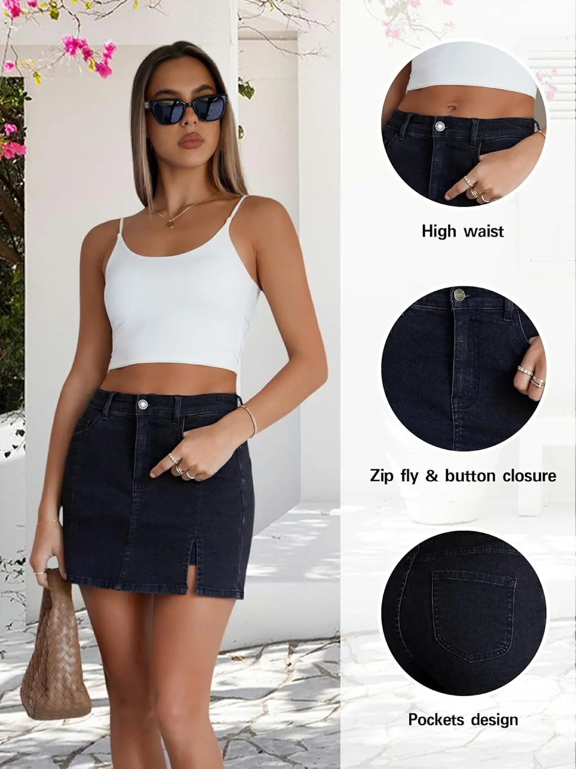 Women's Denim Mini Skort High Waisted Stretch Casual Jean Skirt Shorts 5 Pockets