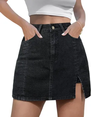 Women's Denim Mini Skort High Waisted Stretch Casual Jean Skirt Shorts 5 Pockets