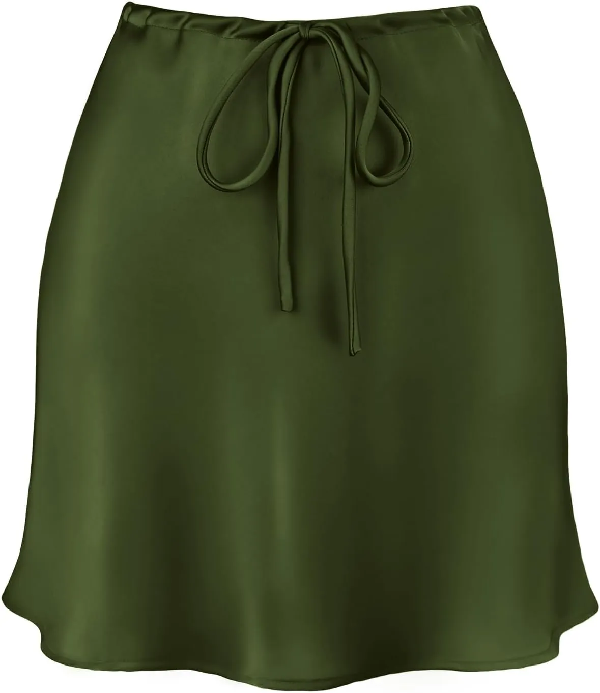 Women's Drawstring Satin Mini Skirt High Waisted Elegant Casual A-Line Flared Silk Short Skirts for Women
