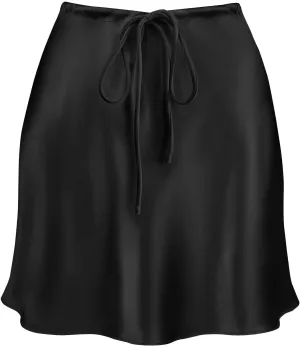Women's Drawstring Satin Mini Skirt High Waisted Elegant Casual A-Line Flared Silk Short Skirts for Women