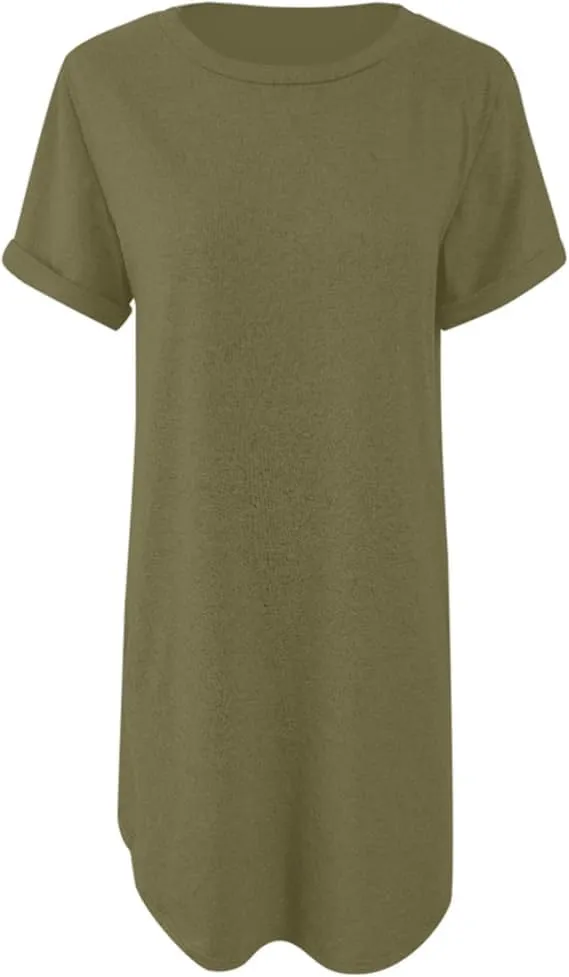 Women's Fashion Casual Sport Roll Sleeve Tennis Dress Beach A Line T-Shirt Dresses Cover Up Sundress with Pockets