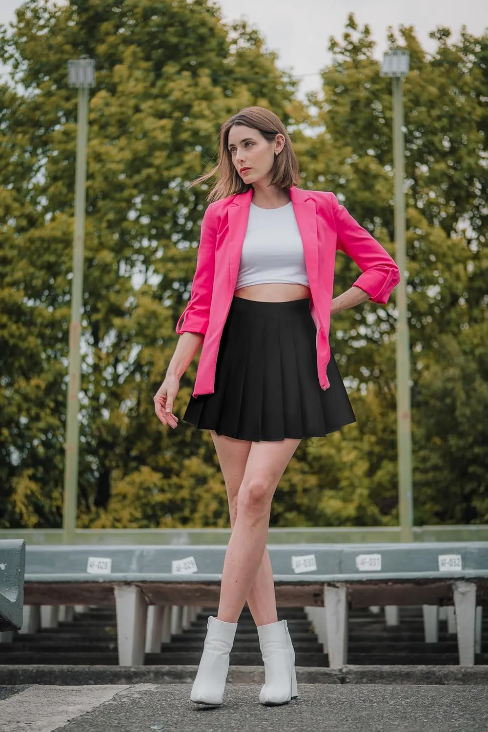 Womens Girl High Waisted Pleated Tennis Skirt A-Line Mini Skirt Uniform Athletic Cheerleader Skirt with Lining Short