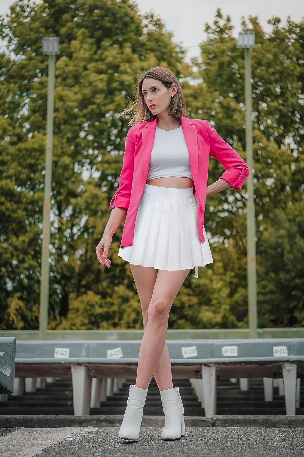 Womens Girl High Waisted Pleated Tennis Skirt A-Line Mini Skirt Uniform Athletic Cheerleader Skirt with Lining Short