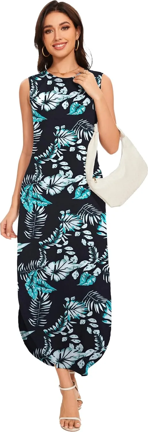 Women's Loose Sundress Long Dress Sleeveless Split Maxi Dresses 2025 Summer Beach Dress with Pockets