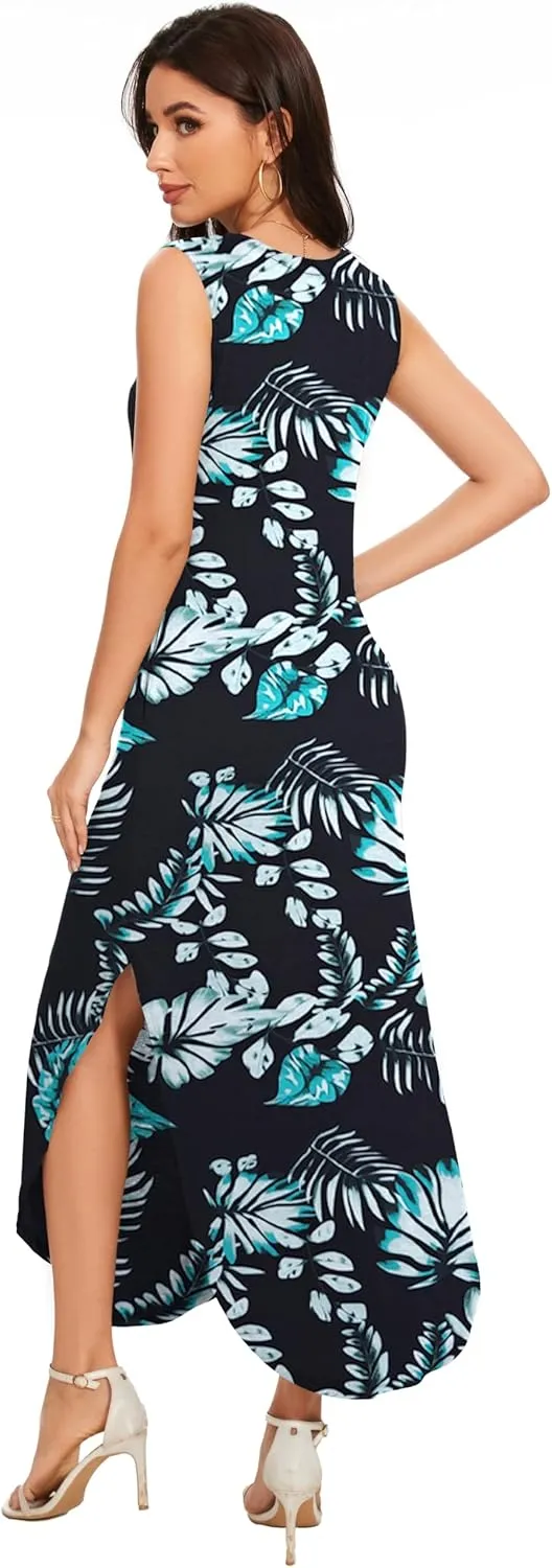 Women's Loose Sundress Long Dress Sleeveless Split Maxi Dresses 2025 Summer Beach Dress with Pockets