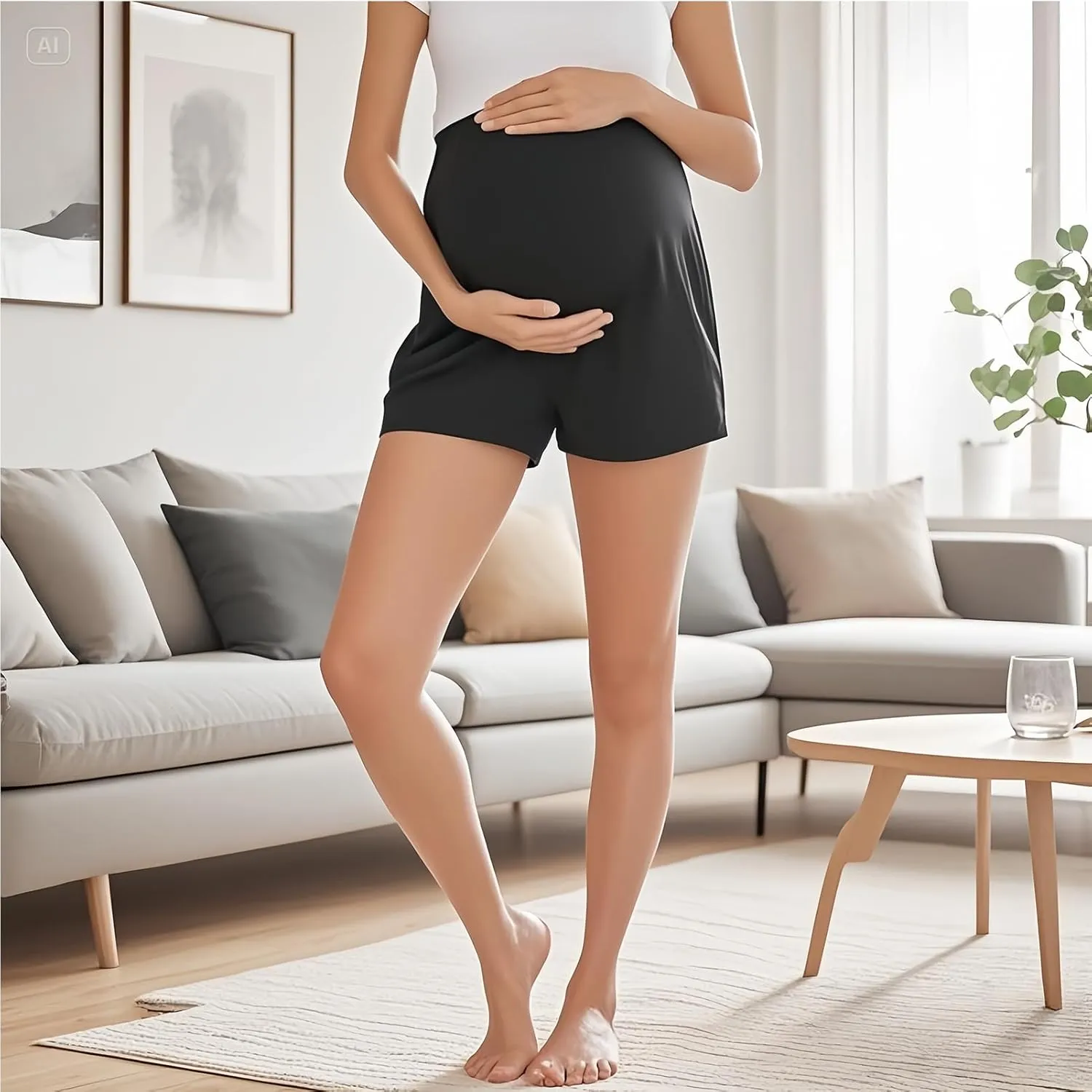 Women's Maternity Shorts Lounge Pregnancy Workout Comfy Stretchy Pajama Shorts with Pockets