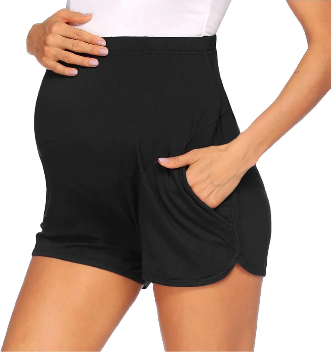 Women's Maternity Shorts Lounge Pregnancy Workout Comfy Stretchy Pajama Shorts with Pockets
