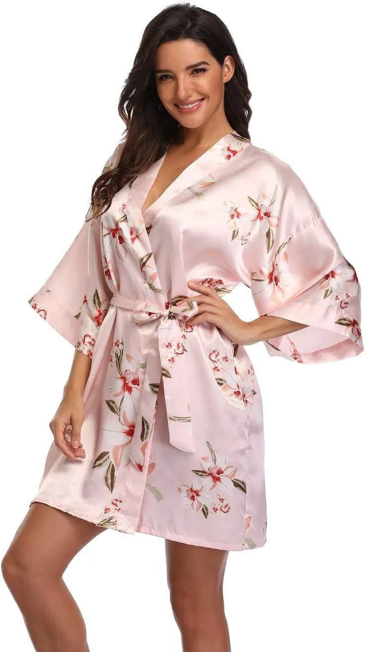 Women's Pure Short Silky Robes Bridesmaid Bride Party Satin Robes Sleepwear