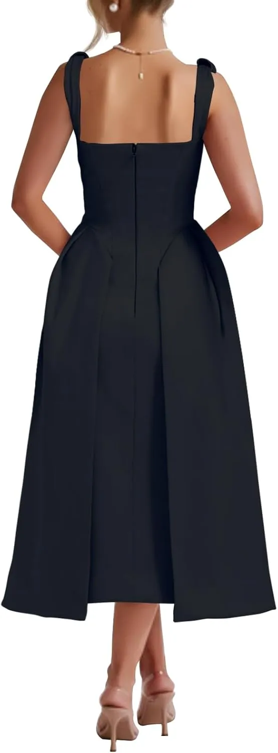 Womens Sleeveless Deep V Neck 1950s Retro Vintage Cocktail Wedding Guest Party A-Line Swing Maxi Dresses