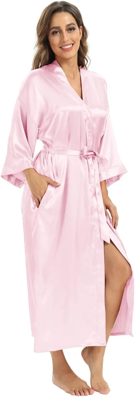 Women's Soft Long Satin Robes Long Silk Robes Full Length Robes Kimonos Silky Bath Robe Dressing Gowns